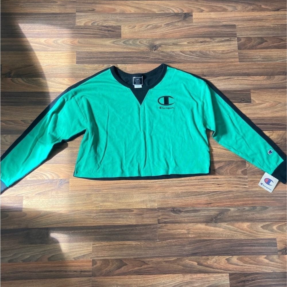 Champion Green and Black Cropped Crewneck